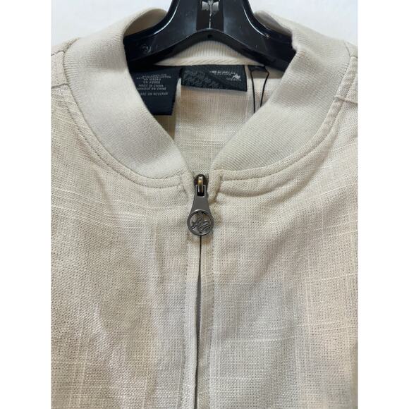 Al Wissam Jean Denim Culture Bomber Jacket Mens L Bone Linen Cotton Embroidered - Picture 7 of 16